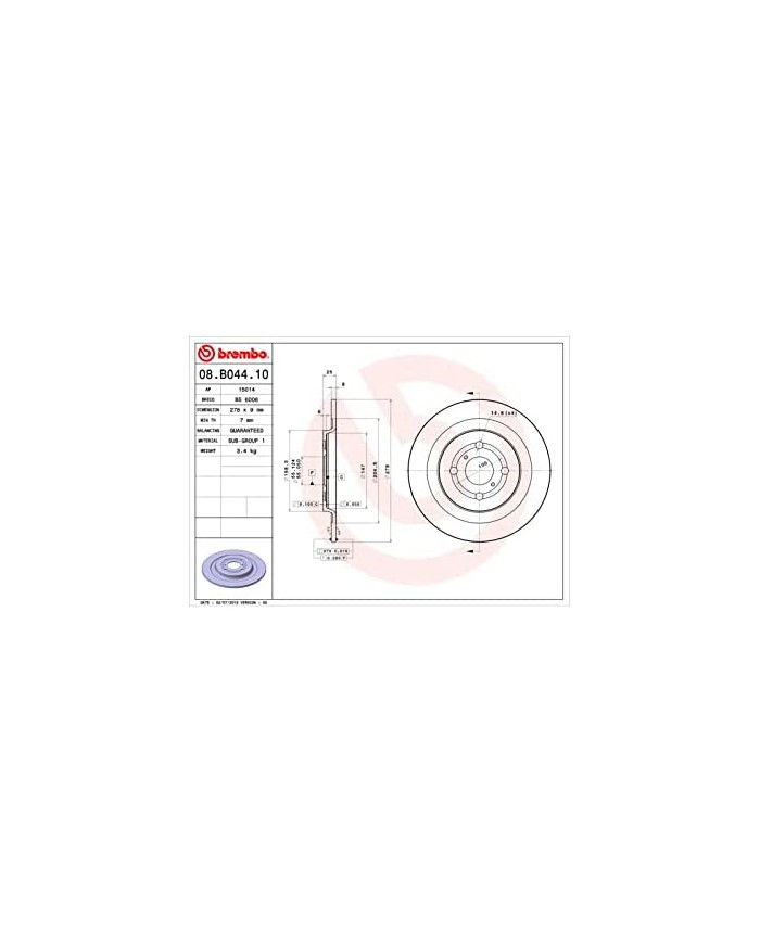 Brembo 08.B044.10 - Disco Freno (Set di 2) - Posteriore Brembo 08.B044.10 - Disco Freno (Set di 2) - Posteriore