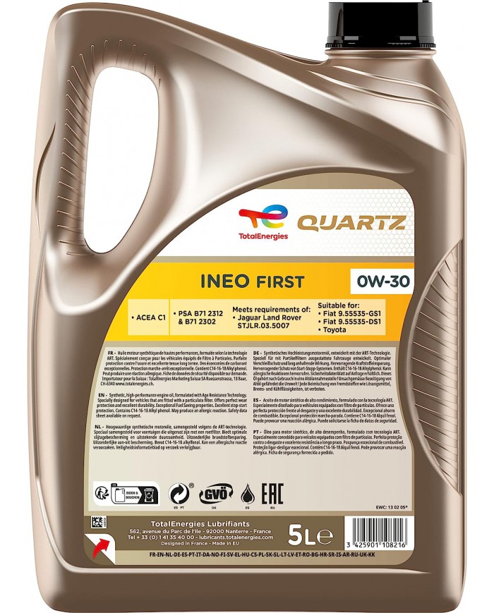 Total Quartz Ineo First 0 W-30 olio motore completamente sintetico Low Saps auto, 5 litro Total Quartz Ineo First 0 W-30 olio motore completamente sintetico Low Saps auto, 5 litro