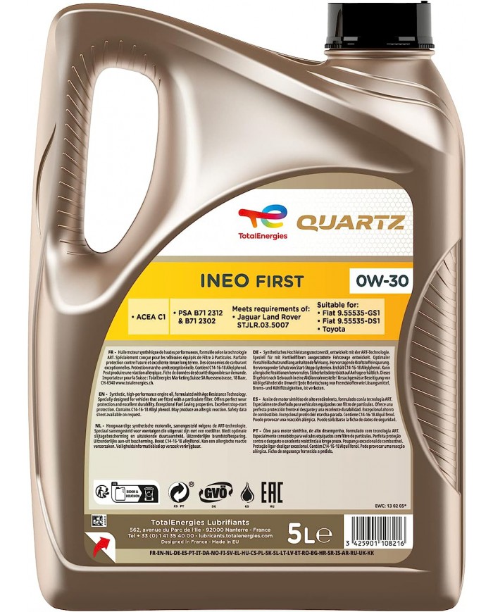 Total Quartz Ineo First 0 W-30 olio motore completamente sintetico Low Saps auto, 5 litro Total Quartz Ineo First 0 W-30 olio motore completamente sintetico Low Saps auto, 5 litro