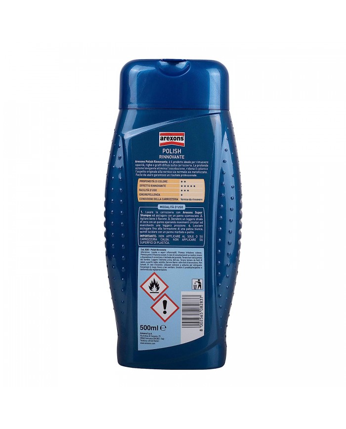 AREXONS POLISH RINNOVANTE 500 ml, rimuovi graffi, opacità e righe della carrozzeria, azione detergente, elimina ossidazione,