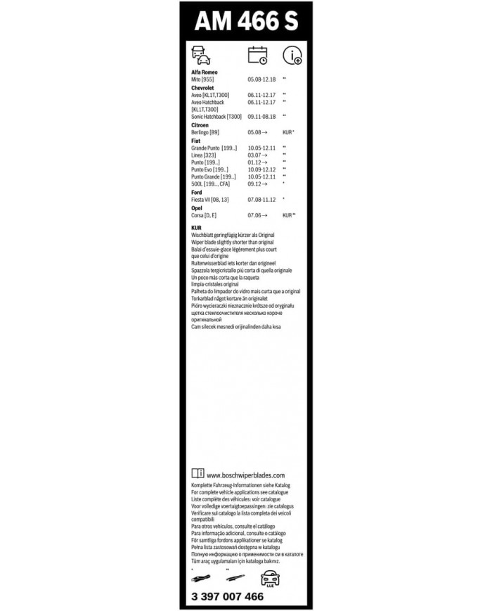 Bosch Automotive Tergicristalli Aerotwin Am466S, Lunghezza 650Mm/380Mm, 1 Set Per Parabrezza Anteriore Bosch Automotive Tergicristalli Aerotwin Am466S, Lunghezza 650Mm/380Mm, 1 Set Per Parabrezza Anteriore