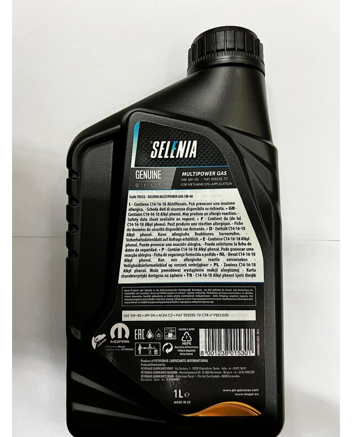 OLIO MOTORE AUTO SELENIA PETRONAS 5W40 MULTIPOWER GAS LITRI 4 OLIO MOTORE AUTO SELENIA PETRONAS 5W40 MULTIPOWER GAS LITRI 4