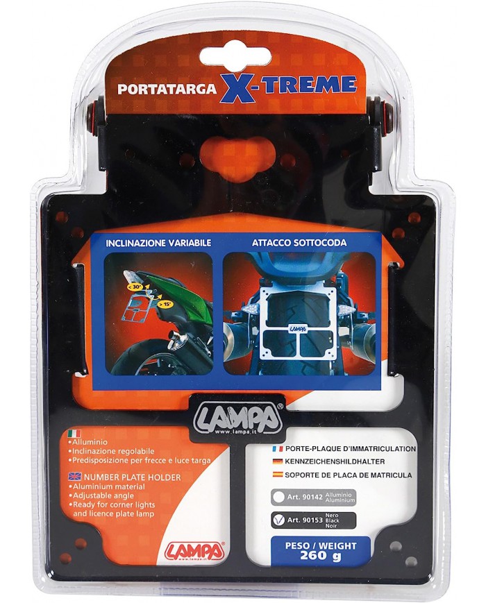 90153 PORTATARGA XTREME UNIVERSALE ALLUMINIO REGOLABILE TUNING MOTO PORTA TARGA STYLING NERO