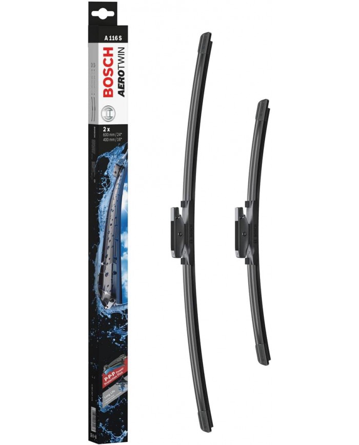 Tergicristalli Bosch Aerotwin A116S, Lunghezza 600mm/400mm, 1 set per parabrezza anteriore Tergicristalli Bosch Aerotwin A116S, Lunghezza 600mm/400mm, 1 set per parabrezza anteriore