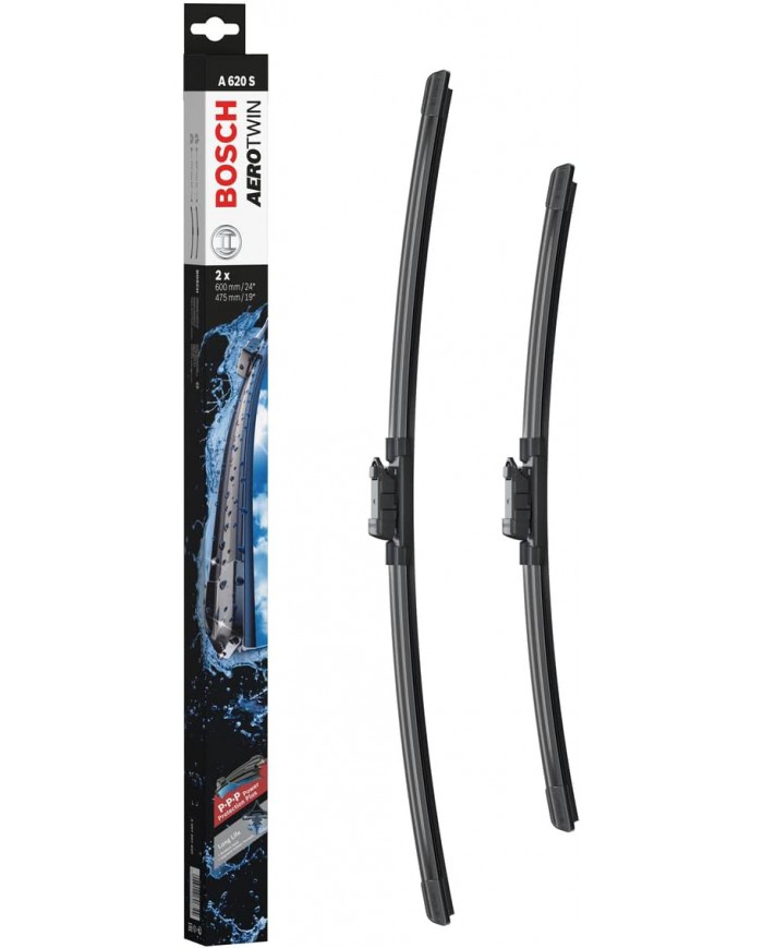 Tergicristalli Bosch Aerotwin A620S, Lunghezza 600mm/475mm, 1 set per parabrezza anteriore Tergicristalli Bosch Aerotwin A620S, Lunghezza 600mm/475mm, 1 set per parabrezza anteriore