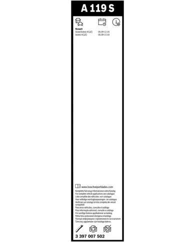Tergicristalli Bosch Aerotwin A119S, Lunghezza 750mm/650mm, 1 set per parabrezza anteriore Tergicristalli Bosch Aerotwin A119S, Lunghezza 750mm/650mm, 1 set per parabrezza anteriore