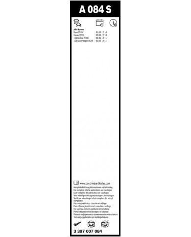 Tergicristalli Bosch Aerotwin A084S, Lunghezza 575mm/450mm, 1 set per parabrezza anteriore Tergicristalli Bosch Aerotwin A084S, Lunghezza 575mm/450mm, 1 set per parabrezza anteriore