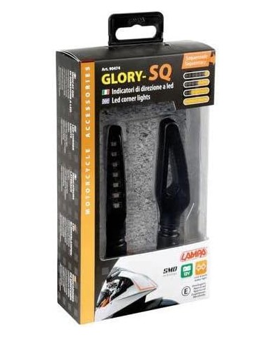Lampa 90474 Glory SQ, frecce Moto LED omologate, indicatori di direzione a LED sequenziale, 12V Lampa 90474 Glory SQ, frecce Moto LED omologate, indicatori di direzione a LED sequenziale, 12V
