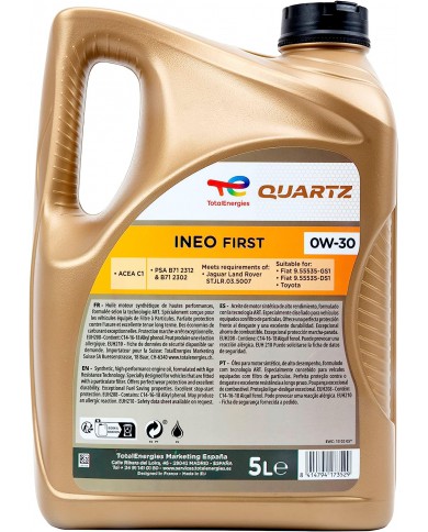 Olio lubrificante per motori Total Quartz Ineo First 0W-30 5 litri Olio lubrificante per motori Total Quartz Ineo First 0W-30 5 litri