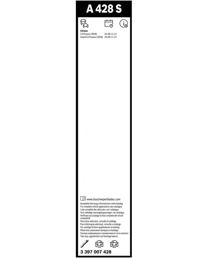 Tergicristalli Bosch Aerotwin A428S, Lunghezza 800mm/750mm, 1 set per parabrezza anteriore