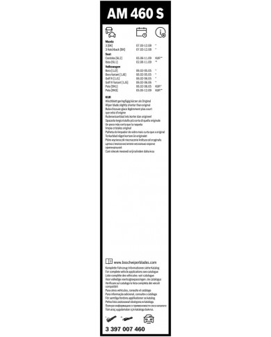 Tergicristalli Bosch Aerotwin AM460S, Lunghezza 530mm/450mm, 1 set per parabrezza anteriore Tergicristalli Bosch Aerotwin AM460S, Lunghezza 530mm/450mm, 1 set per parabrezza anteriore