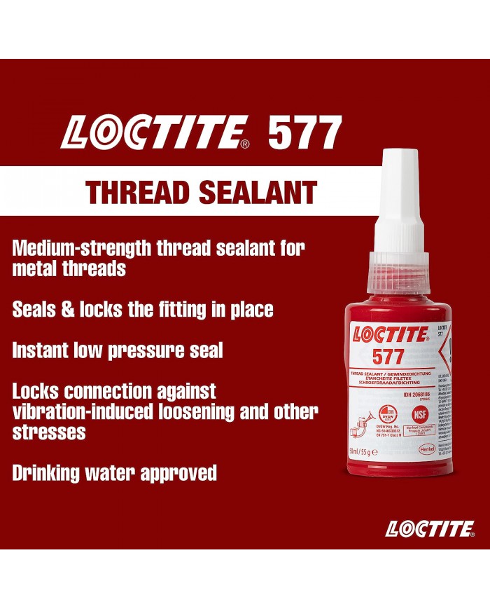 Loctite K978773 577 Fast cure Medium Strength pipe Seal, multicolore, 50 ml Loctite K978773 577 Fast cure Medium Strength pipe Seal, multicolore, 50 ml