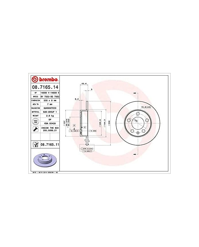 Brembo 08.7165.11 - Disco Freno con Verniciatura UV (Set di 2) - Posteriore Brembo 08.7165.11 - Disco Freno con Verniciatura UV (Set di 2) - Posteriore