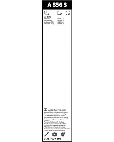 Tergicristalli Bosch Aerotwin A856S, Lunghezza 450mm/475mm, 1 set per parabrezza anteriore Tergicristalli Bosch Aerotwin A856S, Lunghezza 450mm/475mm, 1 set per parabrezza anteriore