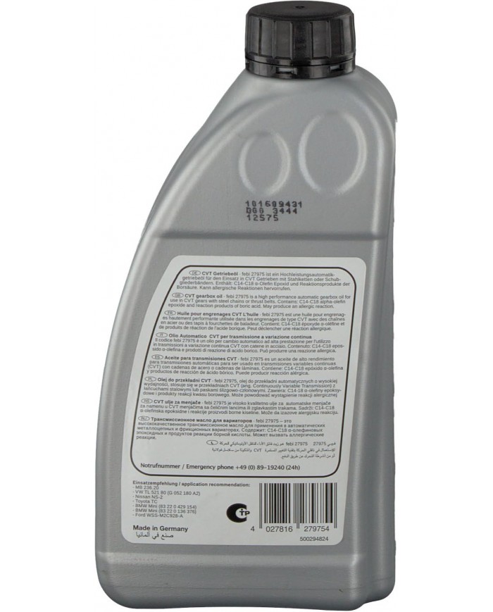 febi bilstein 27975 olio per cambi automatici (ATF) per trasmissione CVT | AUDI, MERCEDES BENZ, MINI (BMW) febi bilstein 27975 olio per cambi automatici (ATF) per trasmissione CVT | AUDI, MERCEDES BENZ, MINI (BMW)