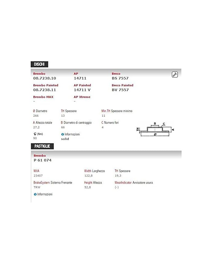 ANT KIT DISCHI + PASTIGLIE FRENO BREMBO 08.7238.10 + P61074