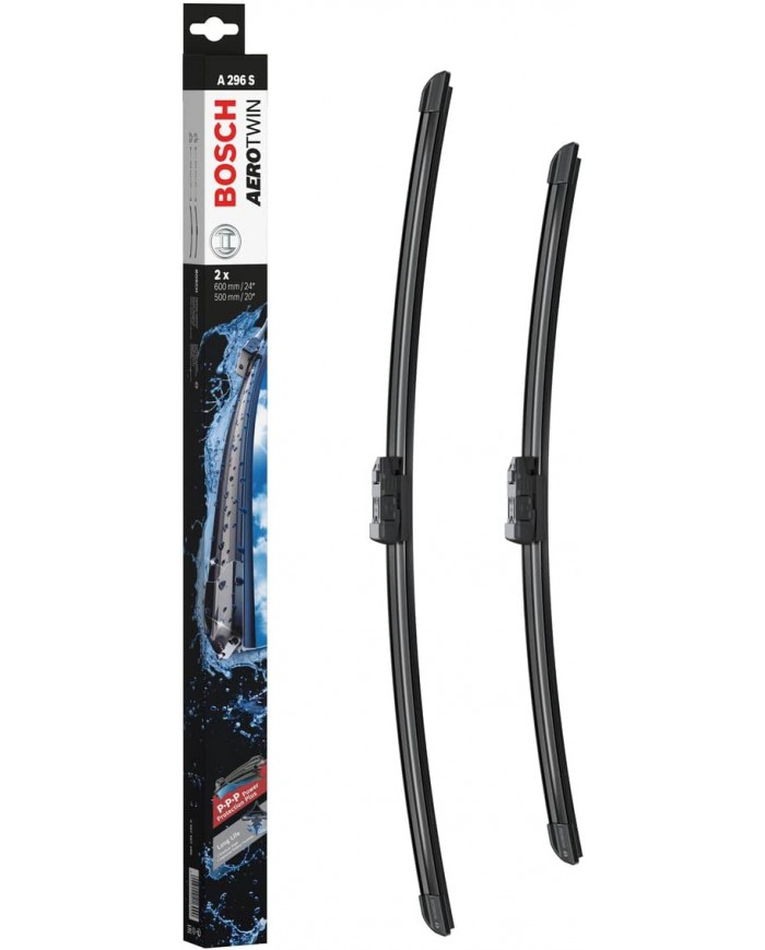 Tergicristalli Bosch Aerotwin A296S, Lunghezza 600mm/500mm, 1 set per parabrezza anteriore Tergicristalli Bosch Aerotwin A296S, Lunghezza 600mm/500mm, 1 set per parabrezza anteriore