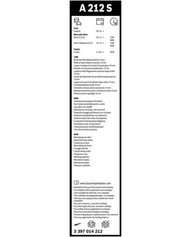 Tergicristalli Bosch Aerotwin A212S, Lunghezza 650mm/550mm, 1 set per parabrezza anteriore Tergicristalli Bosch Aerotwin A212S, Lunghezza 650mm/550mm, 1 set per parabrezza anteriore