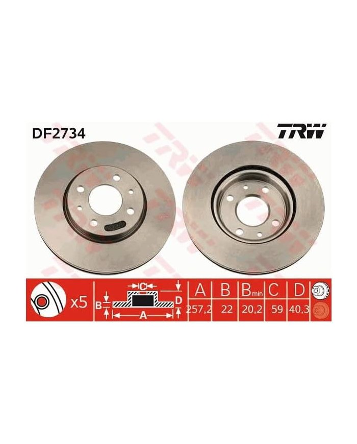 2 dischi freno Trw Ø257 mm Set anteriore